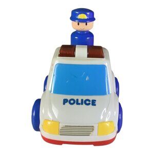 Vintage Megcos Press N Go Emergency Toy Car Blue Yellow Wheels